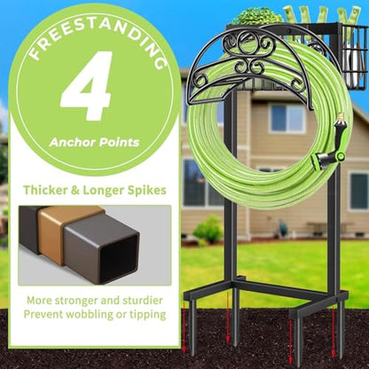 TomCare Garden Hose Holder, 4 Spikes Water Hose Hanger for 160FT Hose - color: All Black