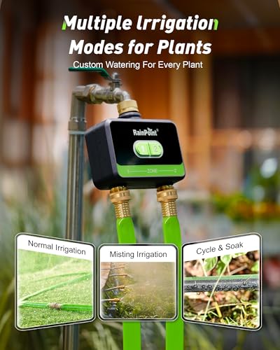 RainPoint 2-Zone WiFi Water Timer, Brass Inlet and Outlet, App Control - color: Dark Green, size: 2 Zone