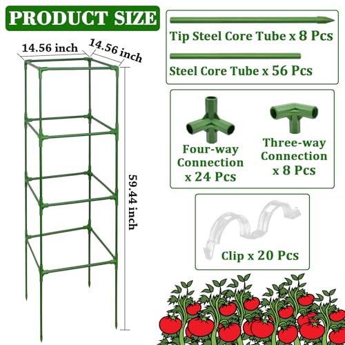 ZeeDix 60 Inch Heavy Duty Tomato Cages for Garden with Clips 2 Pack - color: Green-2 Pack, size: 60-inch