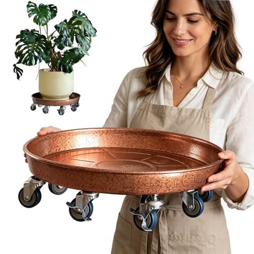 Rolling Planter Caddy(570lbs Capacity), Heavy Duty Metal Plant Stand with Brake Wheels Plant Dolly Mover Plant Pot Tray Saucer for Indoor Outdoor 20Inches Copper - color: 20Inchescopper 1-Pack