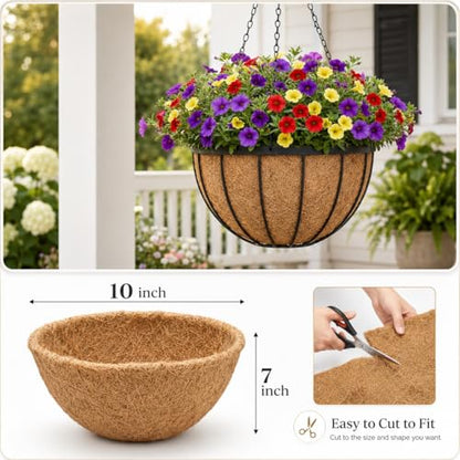 Y&M 2pcs 10inch Round Coconut Fiber Liner, Natural Coir Replacement for 10'' Hanging Planter Basket - color: 2pcs 10in Round
