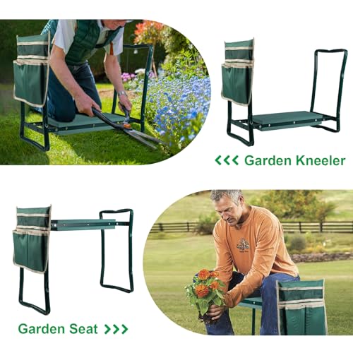 Garden Kneeler and Seat,Heavy Duty Portable Garden Stool with Tool Pouches,Foldable Thick Gardening Bench with EVA Foam Kneeling Pad,Gardening Gifts for Seniors,Gardener,Parents