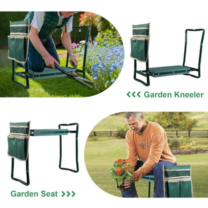 Garden Kneeler and Seat,Heavy Duty Portable Garden Stool with Tool Pouches,Foldable Thick Gardening Bench with EVA Foam Kneeling Pad,Gardening Gifts for Seniors,Gardener,Parents