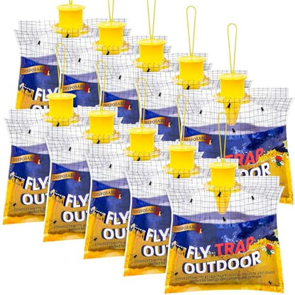 Fly Traps Outdoor Hanging for Patio, 10 Pre-Baited Flies Bags Disposable - size: 10 pack