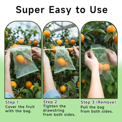 50PCS Fruit Protection Bags with Drawstring, 8x12 Inch Green Organza Produce Bags for Fruit Trees, Mesh Netting for Garden Protection - size: 8"×12"