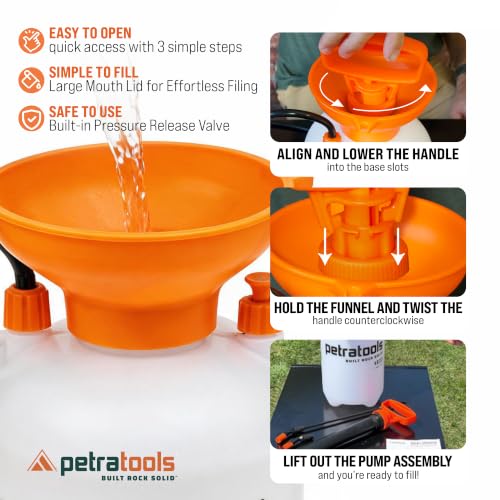 PetraTools HD201 Garden Pump Sprayer 2 Gallon, 52-in Long Hose & 2 Nozzles - color: Orange, size: 2 Gallon
