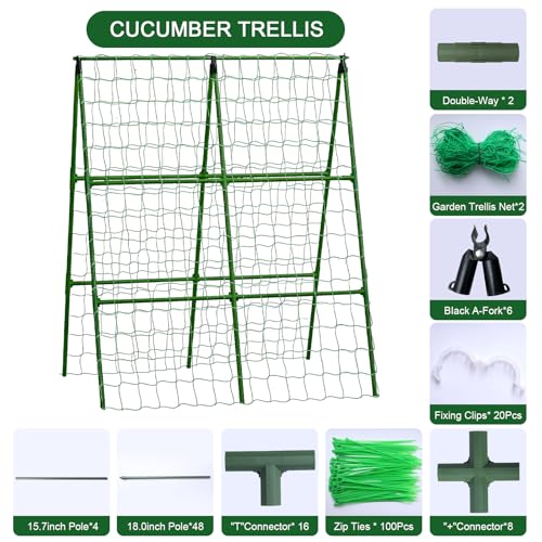 2PCS 33"x47" A-Frame Cucumber Trellis, Metal Plant Support with Net - size: 33"x47"-2pcs
