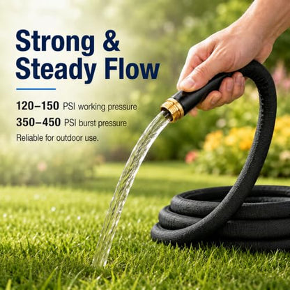 25FT Garden Hose, 5/8-Inch Flat Ultra Lightweight Flexible & Kink Free - color: Black, size: 25FT