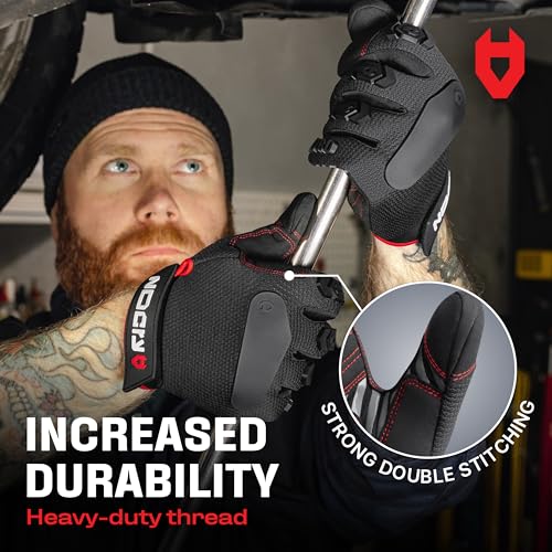 NoCry Heavy Duty Work Gloves for Men with Reinforced Palm and Non-Slip Grip - size: Large, style: Pro