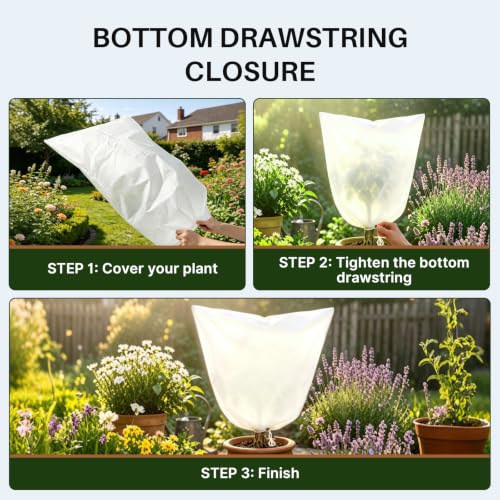 TOREAD 23“*23”Plant Frost Cover with Drawstring, Non-Woven Freeze Protection Cover,for Outdoor Plants, Breathable Winter Plant Cover for Shrubs, Potted Plants and Garden Plants,2pack - size: 23" x 23"