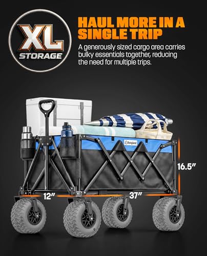 Beach Wagon with 10" Air Tires, Foldable All-Terrain Cart (Black/Blue) - color: Light Blue