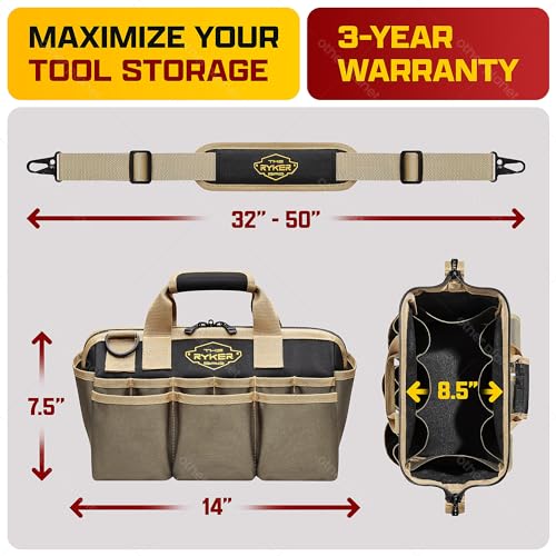 Ryker 14’’ Heavy Duty Tool Bag. Tool Box Organizer for Electricians & HVAC - color: Khaki