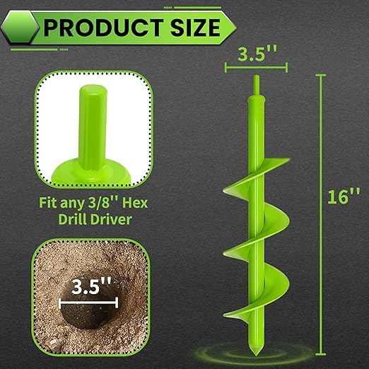 3.5"x16" Green Garden Auger Drill Bit for Planting, Post Hole Digger - color: Green, size: 3.5"x16"