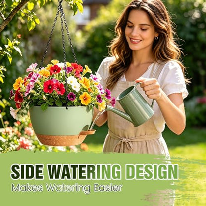 8 Inch Self Watering Hanging Planters Set of 3 with Saucers - color: Green Brown, size: 8 Inch 3 Pack