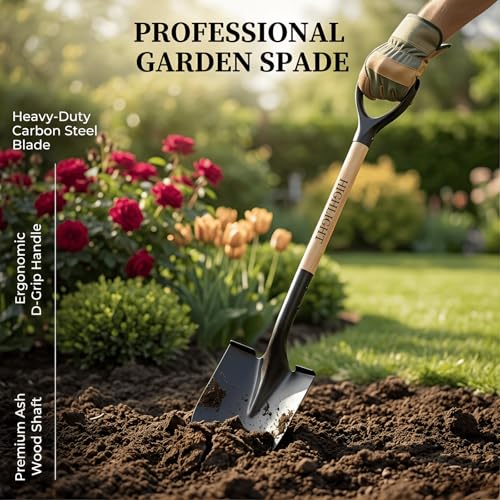 Shovel for Digging Round Point Garden 41 Inch D-Handle Wooden Handle