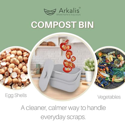 Kitchen Compost Bin – 1.3 Gallon Countertop Compost Bin with Lid, Odor-Blocking, No Charcoal Filters Needed, Indoor Compost Bin with Removable Basket, Easy Clean