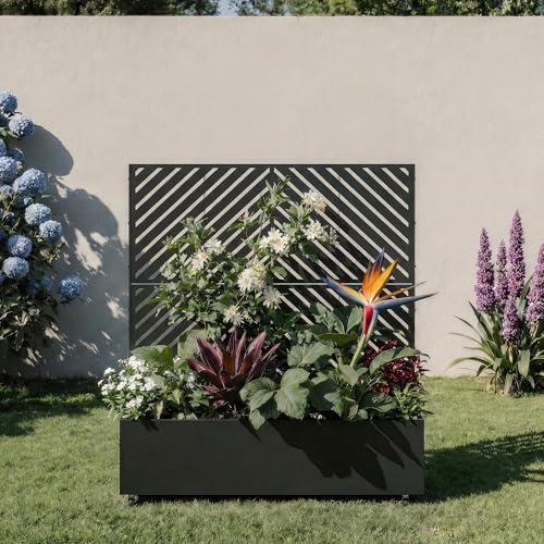 Metal Raised Garden Bed with Trellis and Wheels, 47"x47"x16" (Black-Arrow) - color: Black-arrow, size: 47"x47"x16"