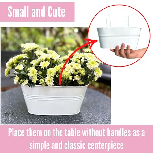 LaLaGreen Modern Rail Planter (9.8 in, 6 Pack) White Metal Deck Buckets - size: 9.8" (25 cm) x 6 Pack
