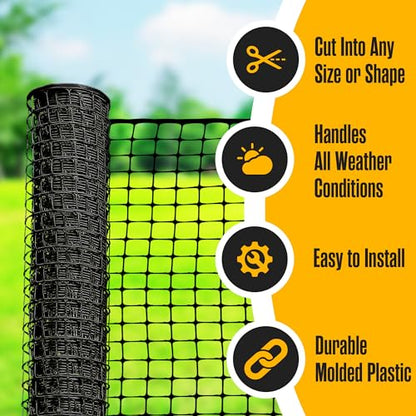 Plastic Fence, Plastic Mesh Fence Deer Netting Black, 4 x 50 Feet Roll - color: Black