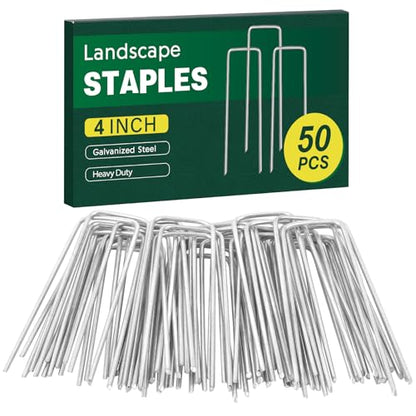 CEWOR 50 Pack Landscape Staples 4 Inch, Galvanized Steel Garden Stakes - size: 4 Inch-50 Pack