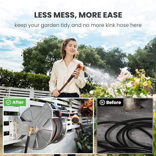 Giraffe Tools Stainless Steel Garden Hose Reel with 5/8" x 100ft Hose - size: 100FT Hose