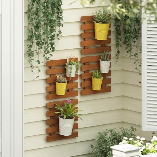 Furinno TIOMAN Outdoor Vertical Wall Planter, Set of 4 Wooden Hanging Planters, for Indoor, Outdoor Plants, Balcony, Patio, Natural - size: Set of 4