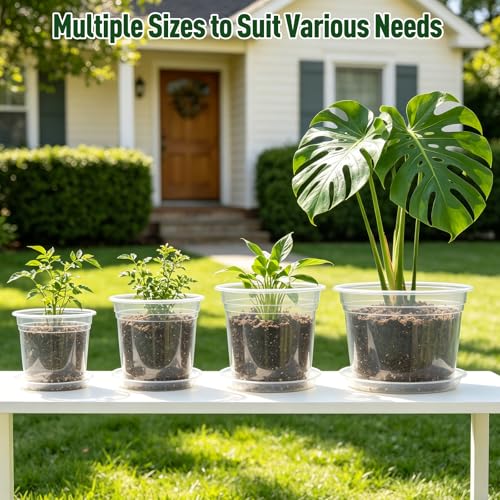 10/8/7/6 Inch Clear Nursery Pots with Drainage Holes and Saucers,12 Pack Large Clear Pots for Seedling Starter,Repotting,Growing Plants,Seedings,Flowers & Vegetables