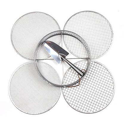 Garden Potting Mix Sieve - Stainless Steel Riddle - Soil sifting pan - with 4 Interchangeable Filter mesh Sizes - 3,6,9,12 mm and Bonus Spade