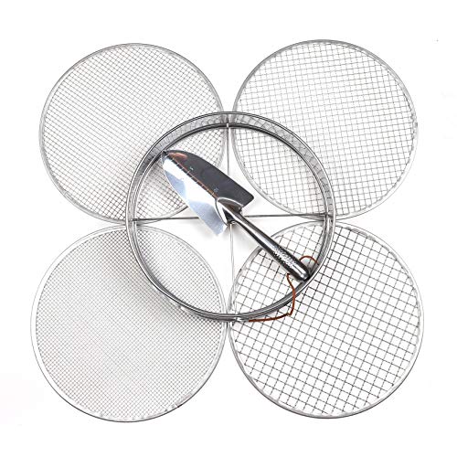 Garden Potting Mix Sieve - Stainless Steel Riddle - Soil sifting pan - with 4 Interchangeable Filter mesh Sizes - 3,6,9,12 mm and Bonus Spade