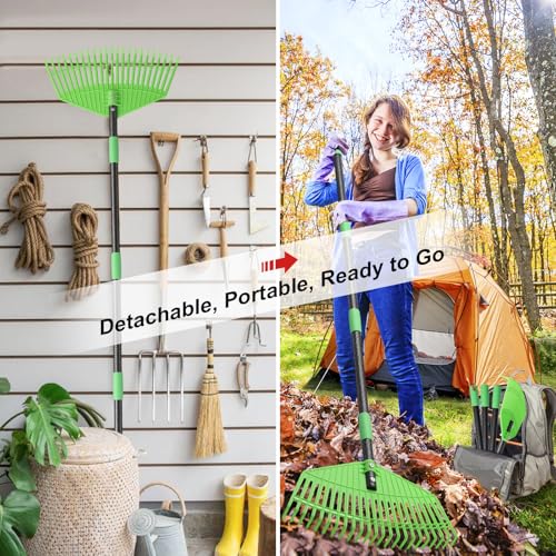 Lightweight Plastic Leaf Rake for Lawns - 16.5'' Wide Garden Rake for Leaves,Gentle on Lawn,50'' Adjustable for Women Seniors Kids,Outdoor Yard Rakes for Sweep Leaves,Grass, Pine Needle - size: 50''