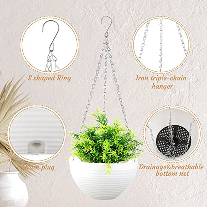 Zopeal 16 Pack Self Watering Hanging Planters 8 Inch Garden Flower Plant Pot Container with Drainer and Chain Round Hanging Pot Plant Basket for Indoor Outdoor Plants (White) - color: White