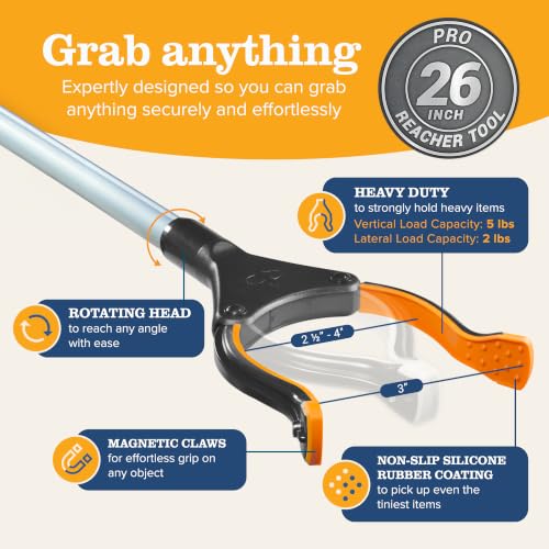 EZPIK® Grip Aid Tool Grabber Reacher + Magnets - Grabbers for Seniors, Trash Picker Upper Grabber - Trash Grabber Tool- Reacher Grabber Pickup Tool (Silver, 26" (Pack of 2)) - size: 26" (Pack of 2) - Silver