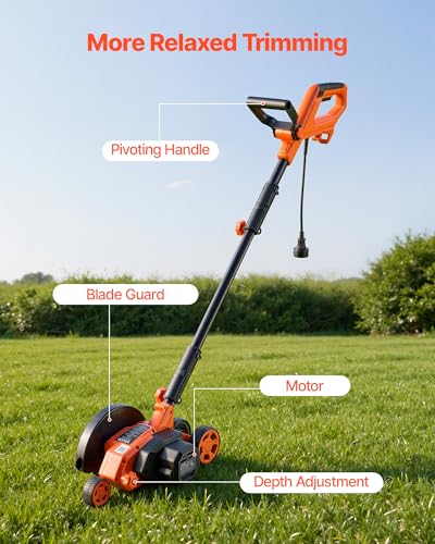 VEVOR Lawn Edger, 8-inch Blade Length, 12 Amp Electric Edger Lawn Tool, 4000 RPM, with 3-Position Blade Depth, 65 Mn, Pivoting Handle, Dual Wheels, for Lawns, Driveways, Yards, and Sidewalk Edges - size: 8 inches