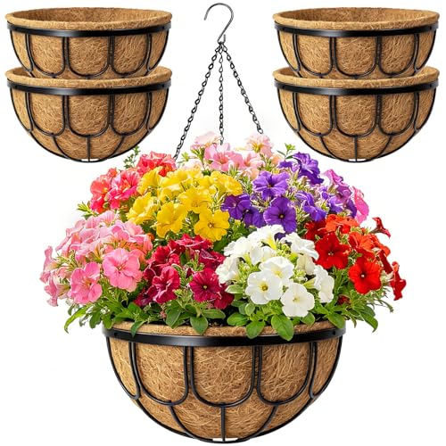 4 Pack 12 Inch Hanging Planters for Outdoor Plants