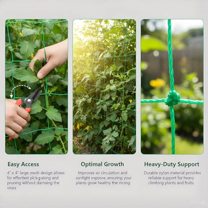 Heavy Duty Trellis Netting for Climbing Plants, Garden Netting for Vegetables, Strong Plant Support Net for Cucumbers, Tomatoes & Peas, with 50 Plant Ties - size: 6.6 ft x 16.4 ft