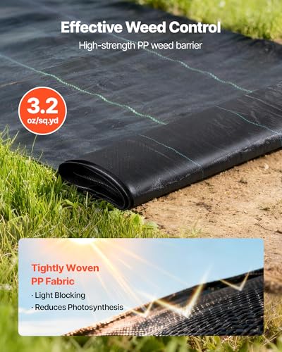 VEVOR 4x100FT 3.2oz Weed Barrier Fabric Heavy Duty, Landscape Fabric, Weed Blocker Fabric, Garden Weed Mat Lawn Fabric, Weed Control Fabric, Driveway Fabric, Ground Cover, Woven Landscape Cloth, Black - size: 4FT*50FT*2Packs-3.2oz