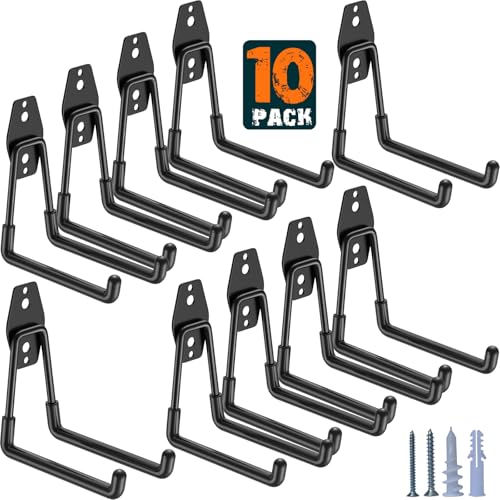 HUPBIPY Garage Hooks Heavy Duty 10 Pack, Wall Mount Ladder Hooks - color: Black 10Pack