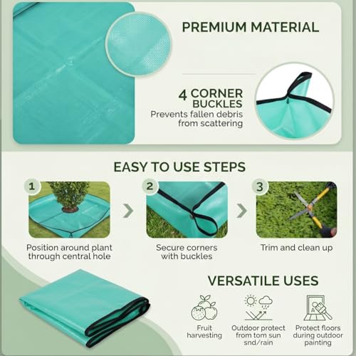 Landscape Trimming Tarp 39.37x39.37in Polyethylene Yard Waste Collection Tool for Fast Bush Disposal, 100% Waterproof Protection, Reduces Cleanup Time by Half During Tree Pruning