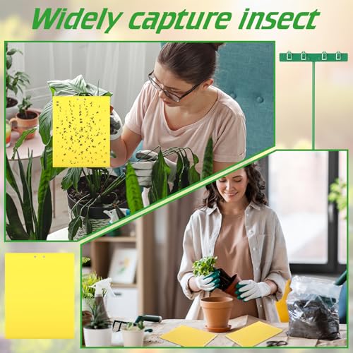 16 Set 7.8"x9.8" Dual-Sided Yellow Sticky Traps with Stakes Large Glue Traps for Flying Plant Insect Such as Fungus Gnats, Whiteflies, Aphids, Leafminers, etc, UV Resistant