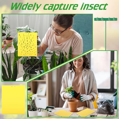 16 Set 7.8"x9.8" Dual-Sided Yellow Sticky Traps with Stakes Large Glue Traps for Flying Plant Insect Such as Fungus Gnats, Whiteflies, Aphids, Leafminers, etc, UV Resistant