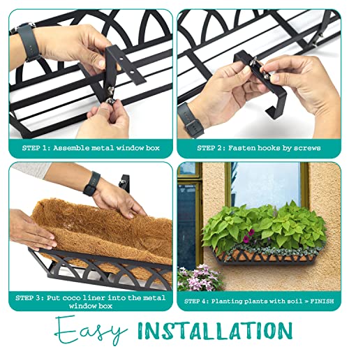 24" Hanging Window Box Basket w/Coco Liner, Black, 4-Pack - color: Black - Set 4, size: 24IN Style A