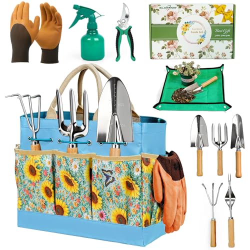 Garden Tool Set, 10 PCS Gardening Tools/Kit for Women,Gardener Gift - color: Blue