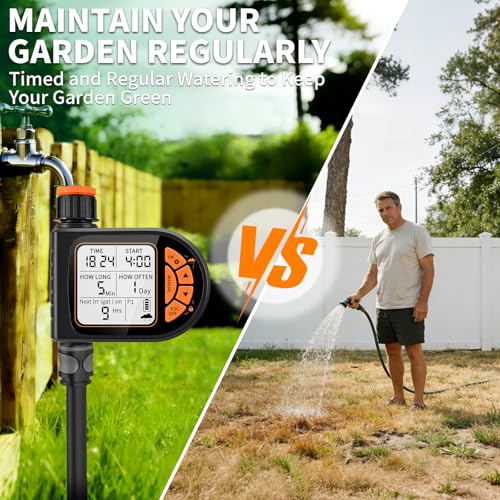Sprinkler Timer for Garden Hose - Programmable Irrigation Timer with Rain Delay, Manual Watering, Child Lock, Outdoor Garden Automatic Irrigation Drip Watering System for Yard Lawn Pool Garden