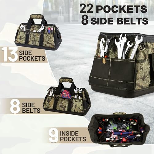 WORKPRO 16-Inch Wide Mouth Tool Bag with Water-Proof Molded Base - color: Camouflage