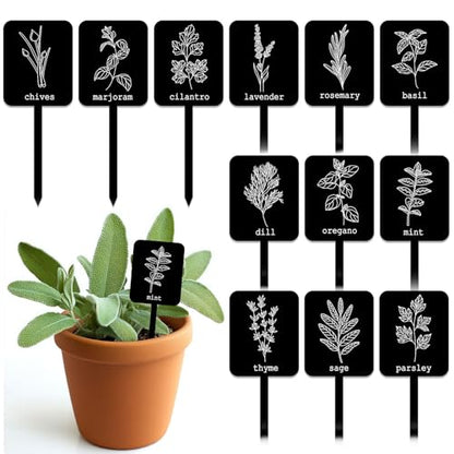 Whaline 24 Pcs Acrylic Plant Label Signs Garden Herb Markers, Black - color: Black