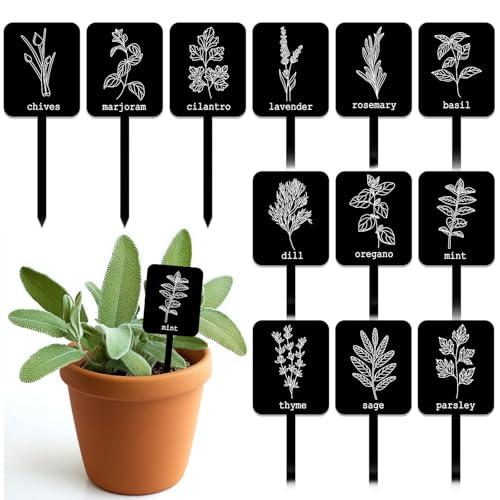 Whaline 24 Pcs Acrylic Plant Label Signs Garden Herb Markers, Black - color: Black
