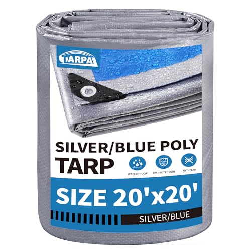 TARPAL Tarp 20x20 feet 7.5mil Multipurpose Waterproof Poly Tarp Silver/Blue - color: Silver/Blue-7.5mil, size: 20x20 Feet-Finished size