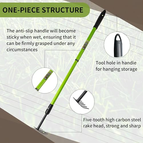 Small Garden Rake, Telescopic Handle 27-39 in, for Tight Spaces