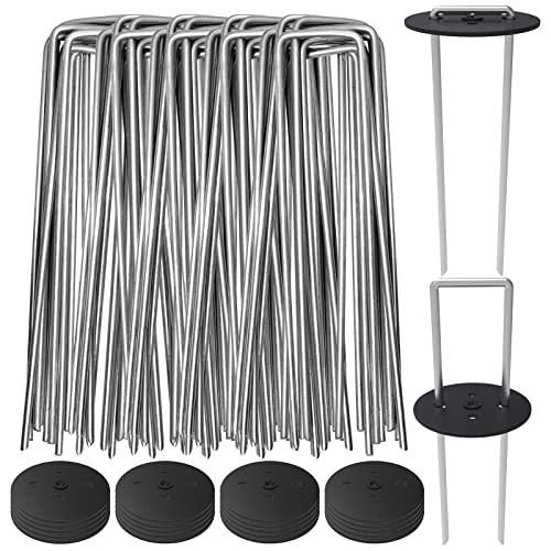 AAGUT Landscape Staples 6 Inch with Gaskets, Galvanized Garden Stakes - size: 6'' x 100Pcs-11Ga With Gaskets