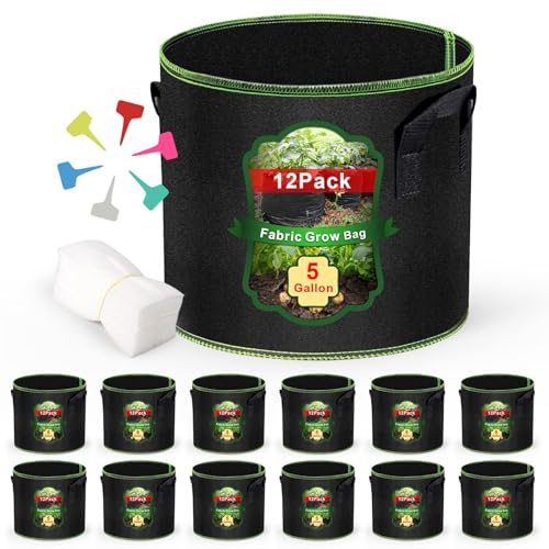 MEKOLIFE 12-Pack 5 Gallon Grow Bags, Thick Aeration Planters with Handles - size: 12Pack(5 Gallon)